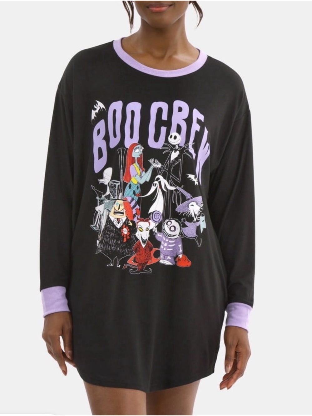 NWOT Disney Nightmare Before Christmas Boo Crew Long Sleep Short Nightgown SZ L